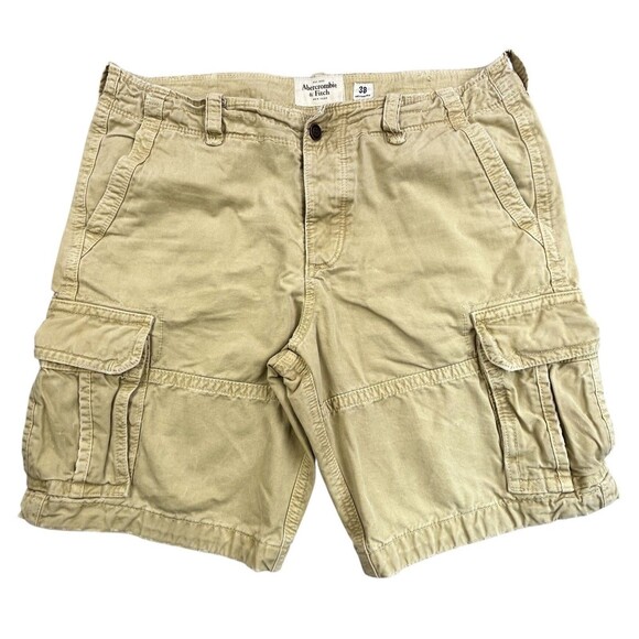 Abercrombie Fitch Cargo Shorts Men 38 Khaki Tan Heavy Distressed Paratrooper Y2K - Picture 2 of 14